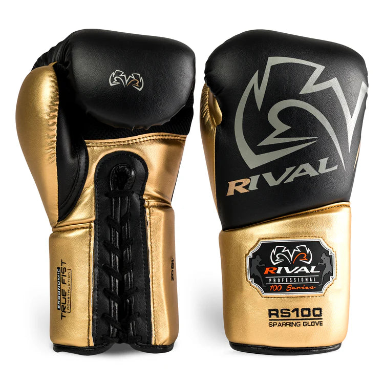 Rival RS100 Professional Sparring Gloves - Black & Gold
