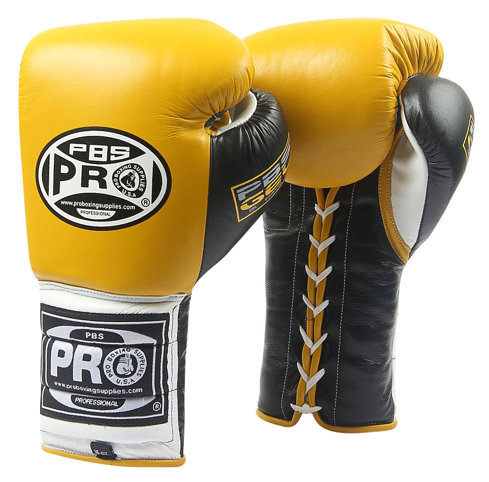 ProBoxing® Series Gel Lace Gloves - Yellow/Black with Black Thumb