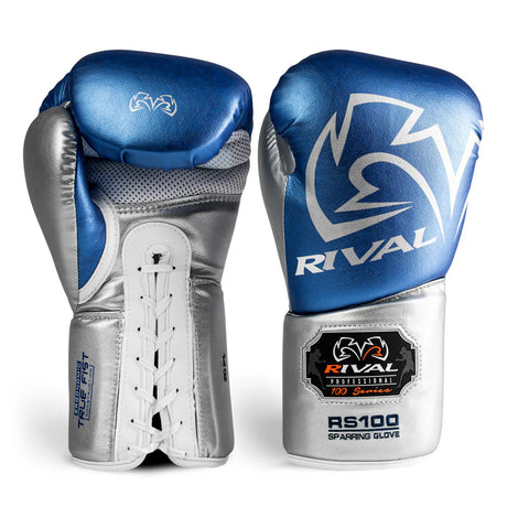 Rival RS100 Professional Sparring Gloves - Blue & Silver