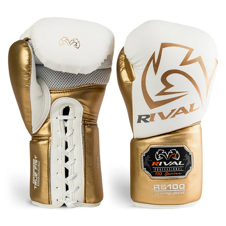 Rival RS100 Professional Sparring Gloves - White & Gold