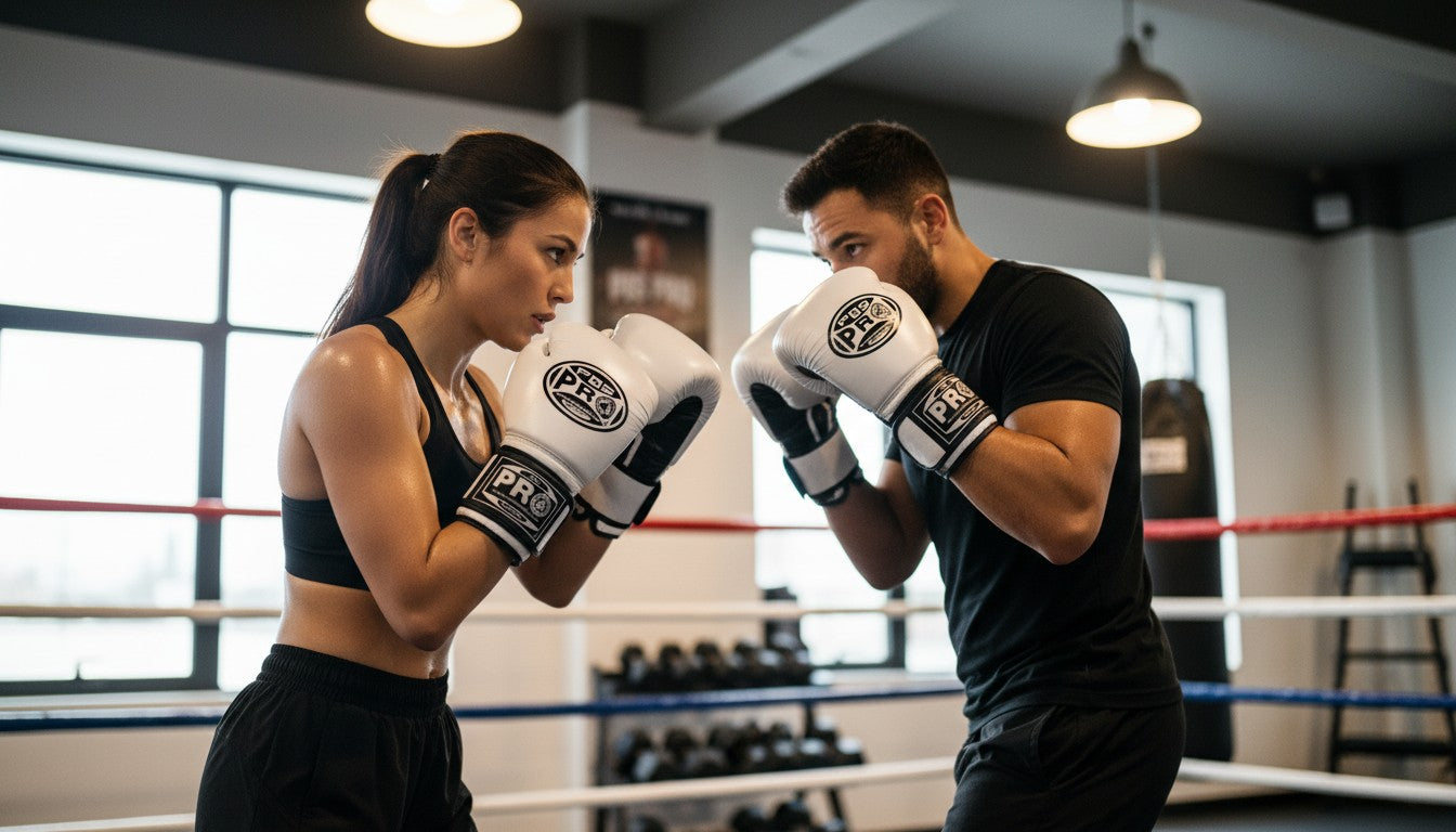 ProBoxing® Classic Leather Boxing Gloves - Training Gloves - White & Red