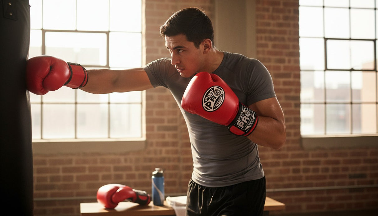 ProBoxing® Classic Leather Boxing Gloves - Training Gloves - Red & White