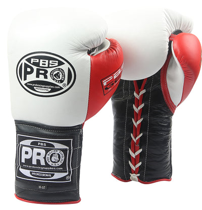 Pro Boxing® Series Gel Lace Gloves - White/Black with Red Thumb